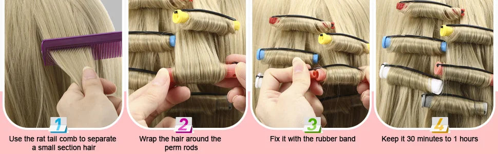 72 Pieces Hair Perm Rods Set Short Plastic Perming Rod Cold Wave Rods 6 Sizes Hair Curling Rollers With 1 Piece Steel Hair Comb