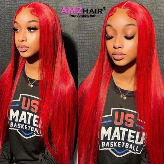 Brazilian Straight Pre-plucked Lace Frontal - Human Hair Wig -  Red Hot Color