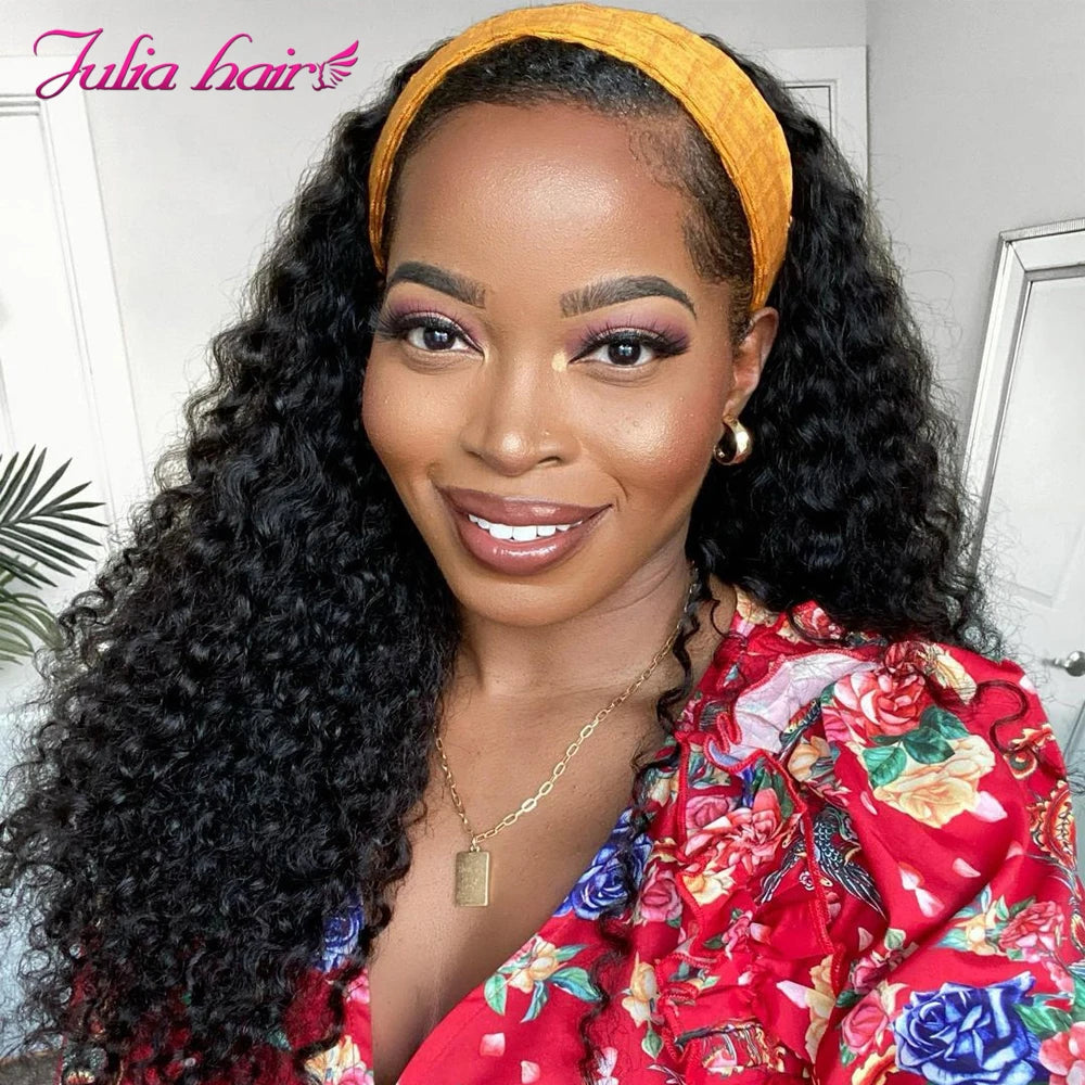 Curly Human Hair Headband & V Part Wig Human Hair