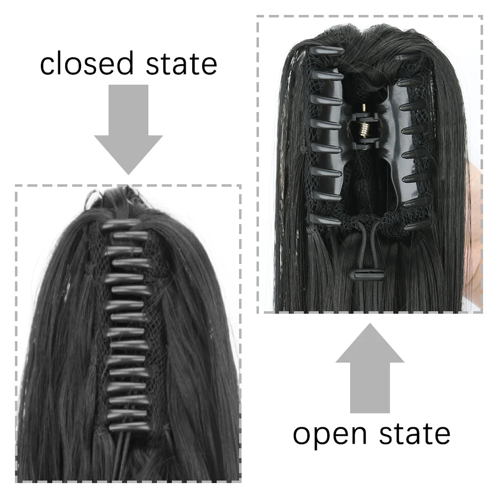 Synthetic Long Straight Claw Clip On 24Inch Ponytail