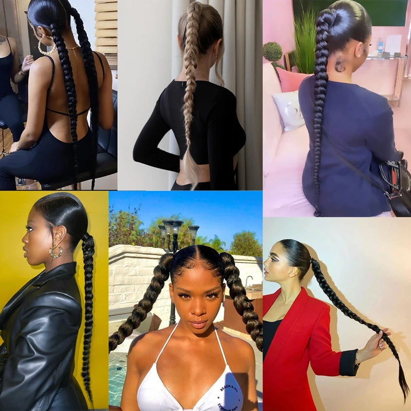 26/34inch Synthetic Long Straight Wrap Around Chignon Ponytail With Rubber Band