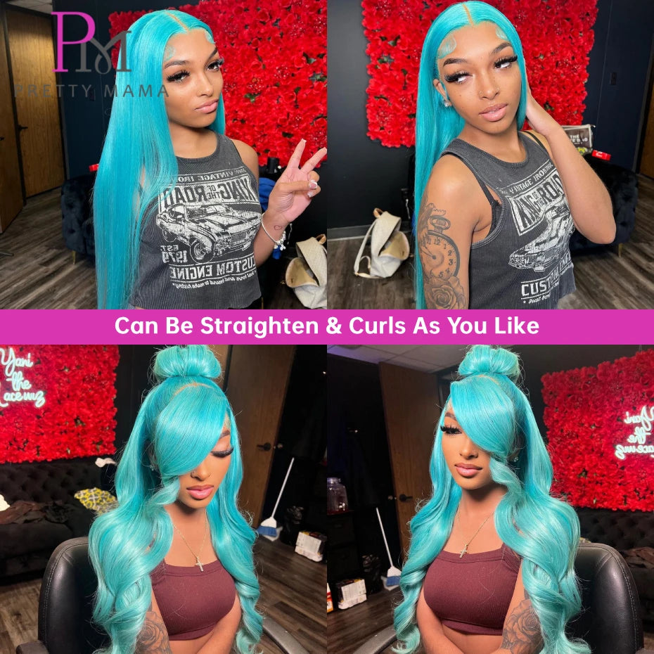 Cyan Blue Lace Body Wave - Human Hair Pre Plucked Lace Front Wig