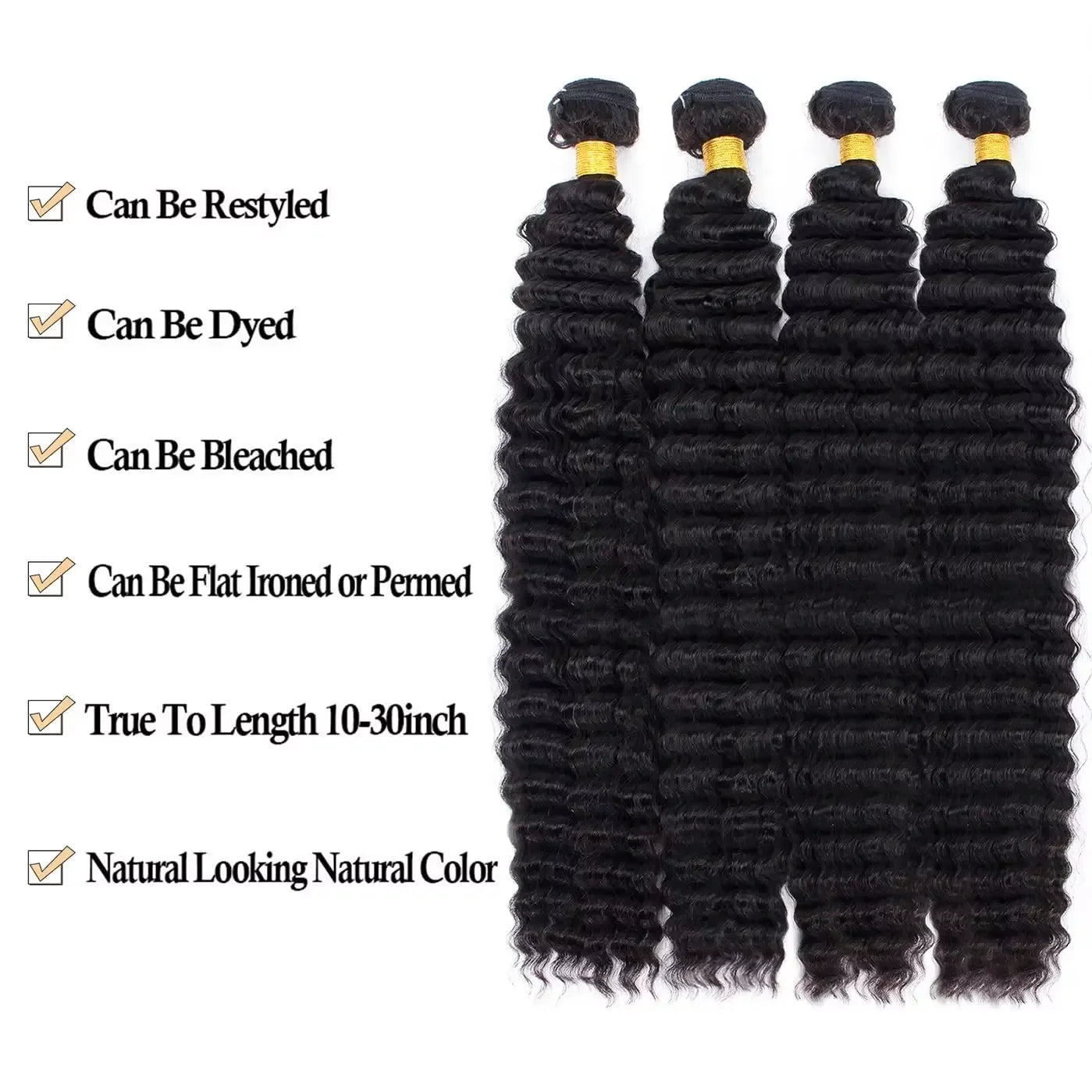 10-40 Inch Brazilian Deep Wave 100% Remy Human Hair Bundles - Natural Color