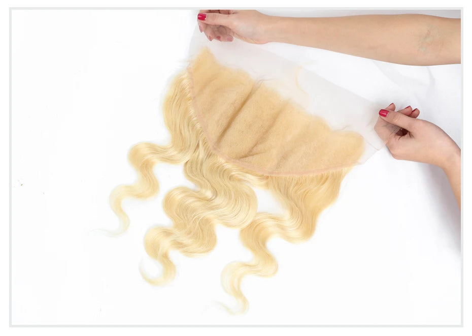 613 Blonde Body Wave HD Lace Frontal or Closure PrePlucked Brazilian Remy Human Hair - Various Options Available