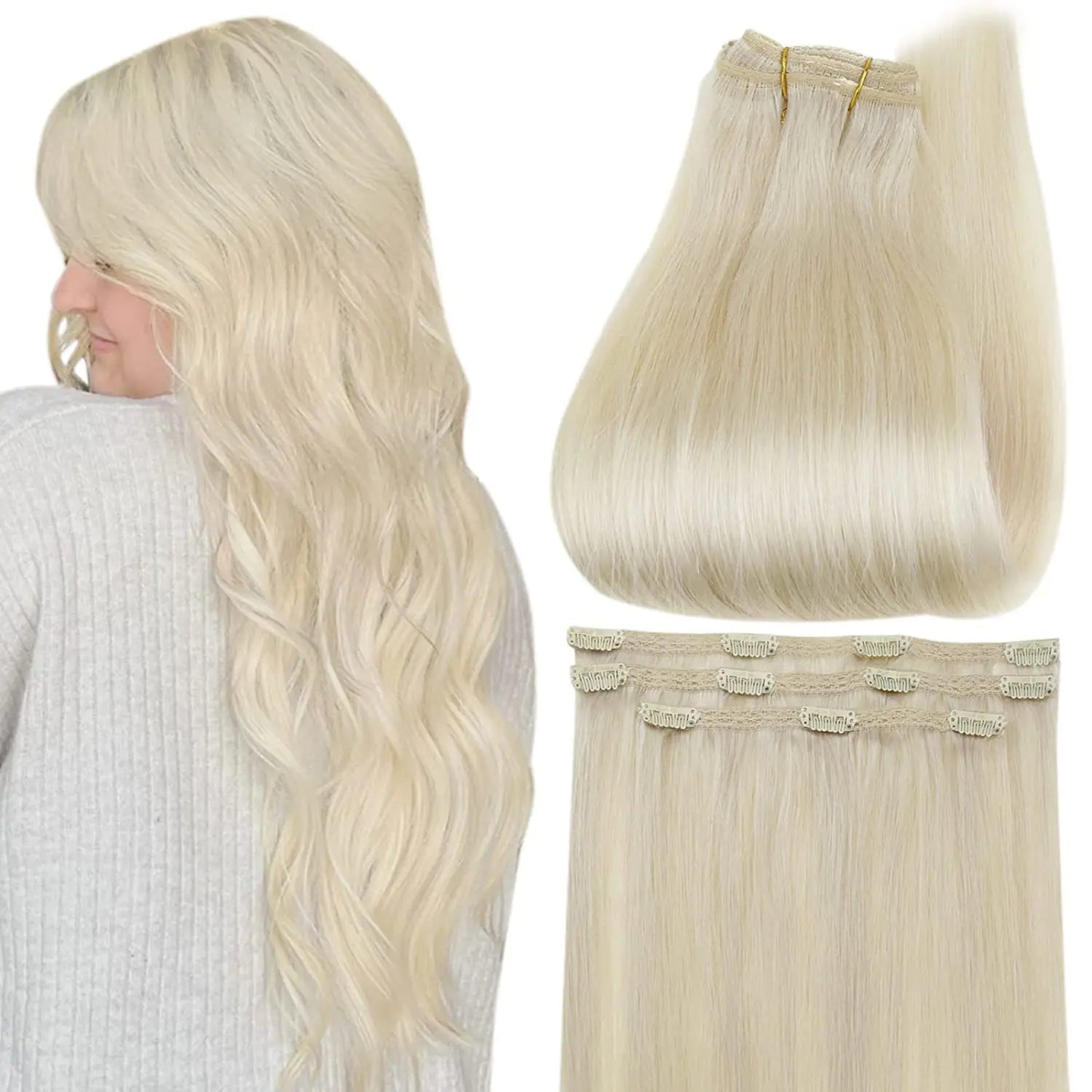 Full Shine Straight Human Hair 3pc Clip in Hair Extensions  - Various Colors Available