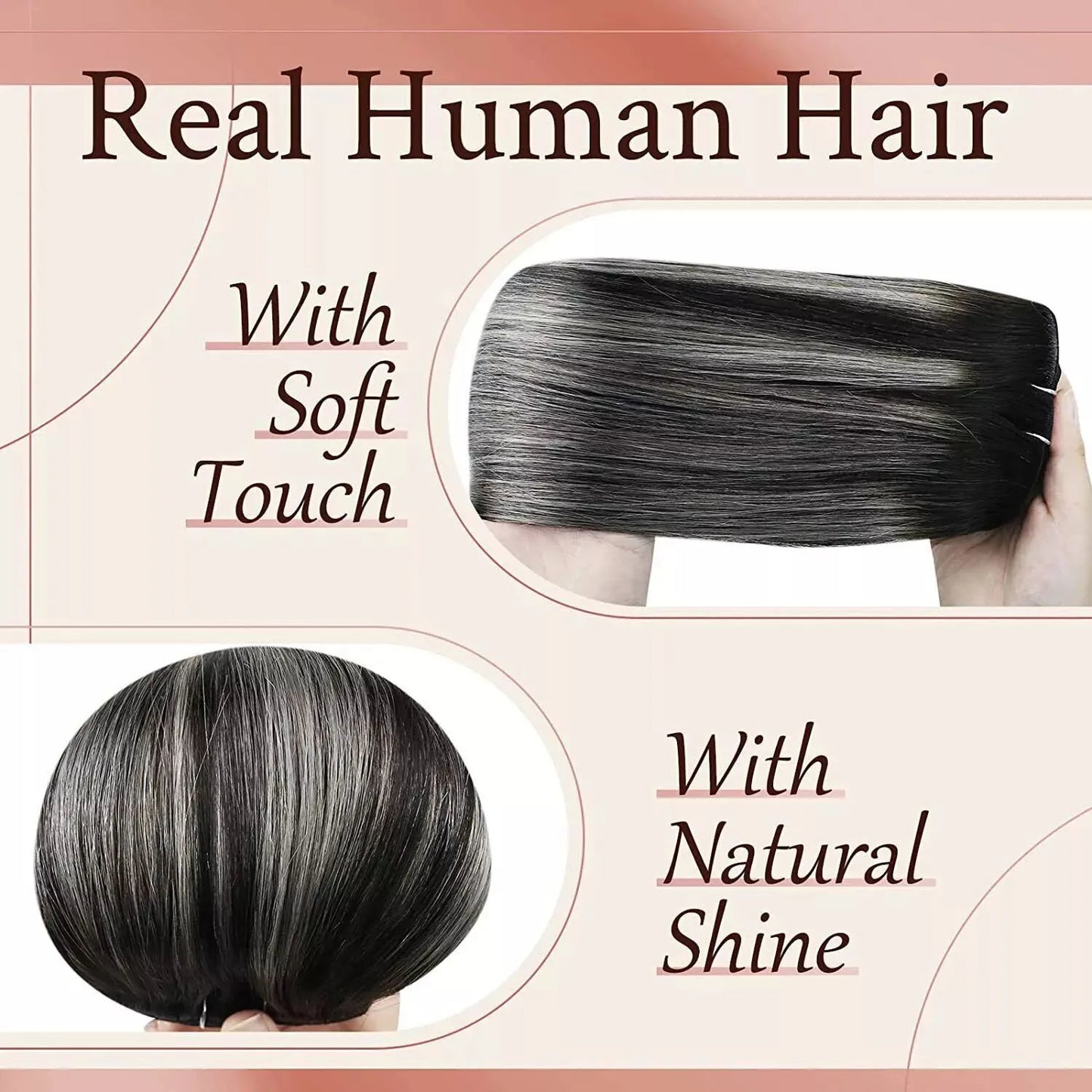 Gray Color Human Hair Seamless PU Clip In Hair Extensions - Straight