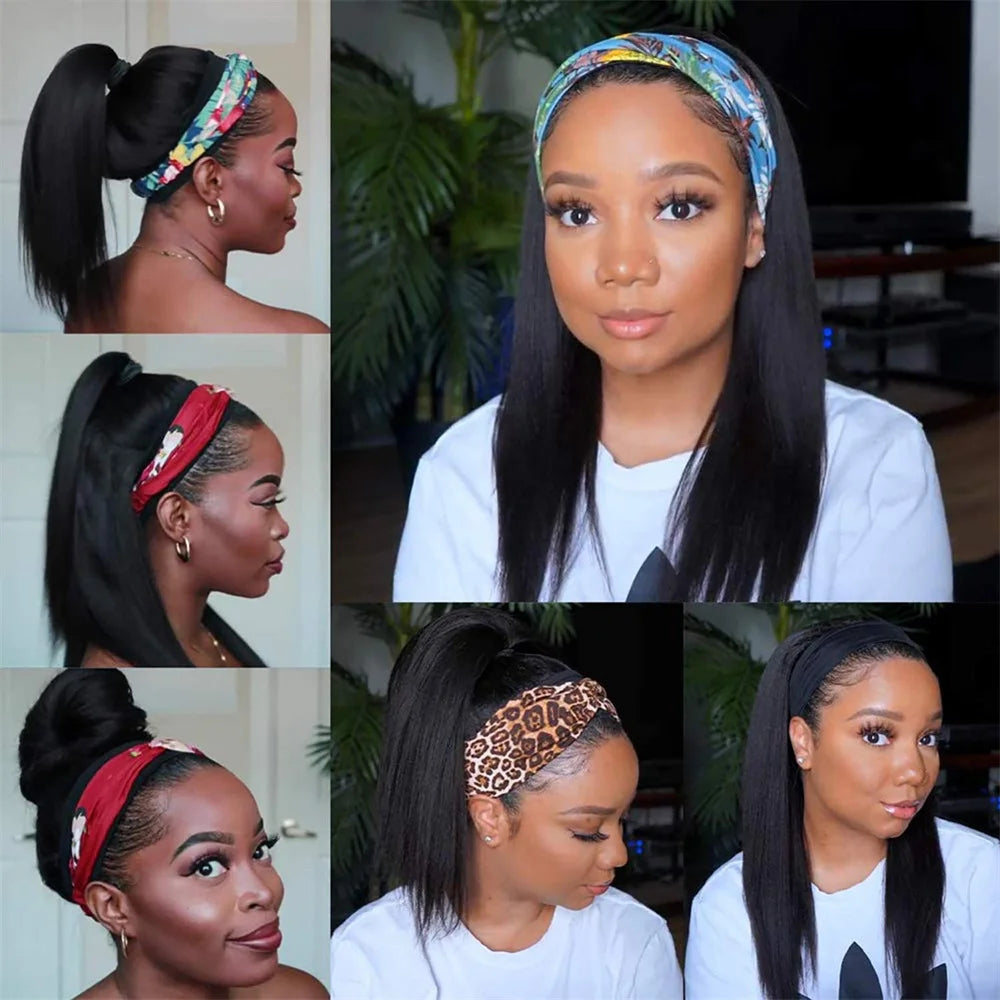 Kinky Straight Human Hair Headband Wig