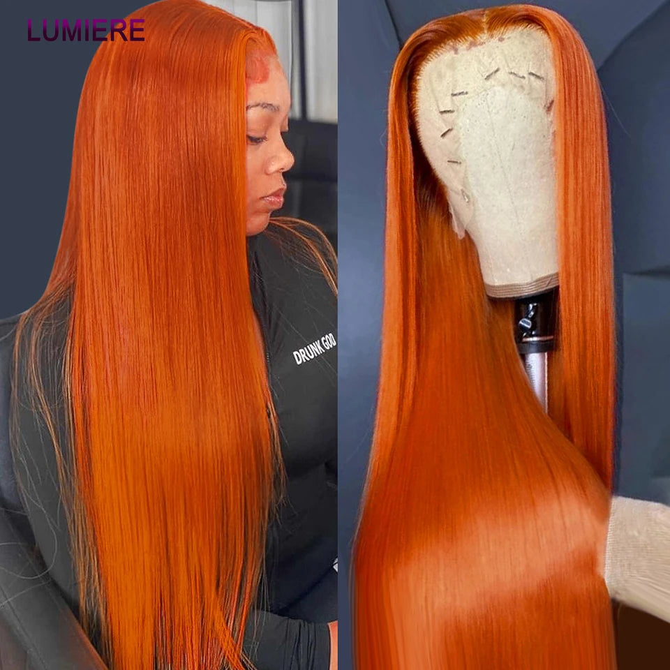 Ginger Orange Brazilian Bone Straight HD Transparent Lace Frontal or Closures 100% Human Hair