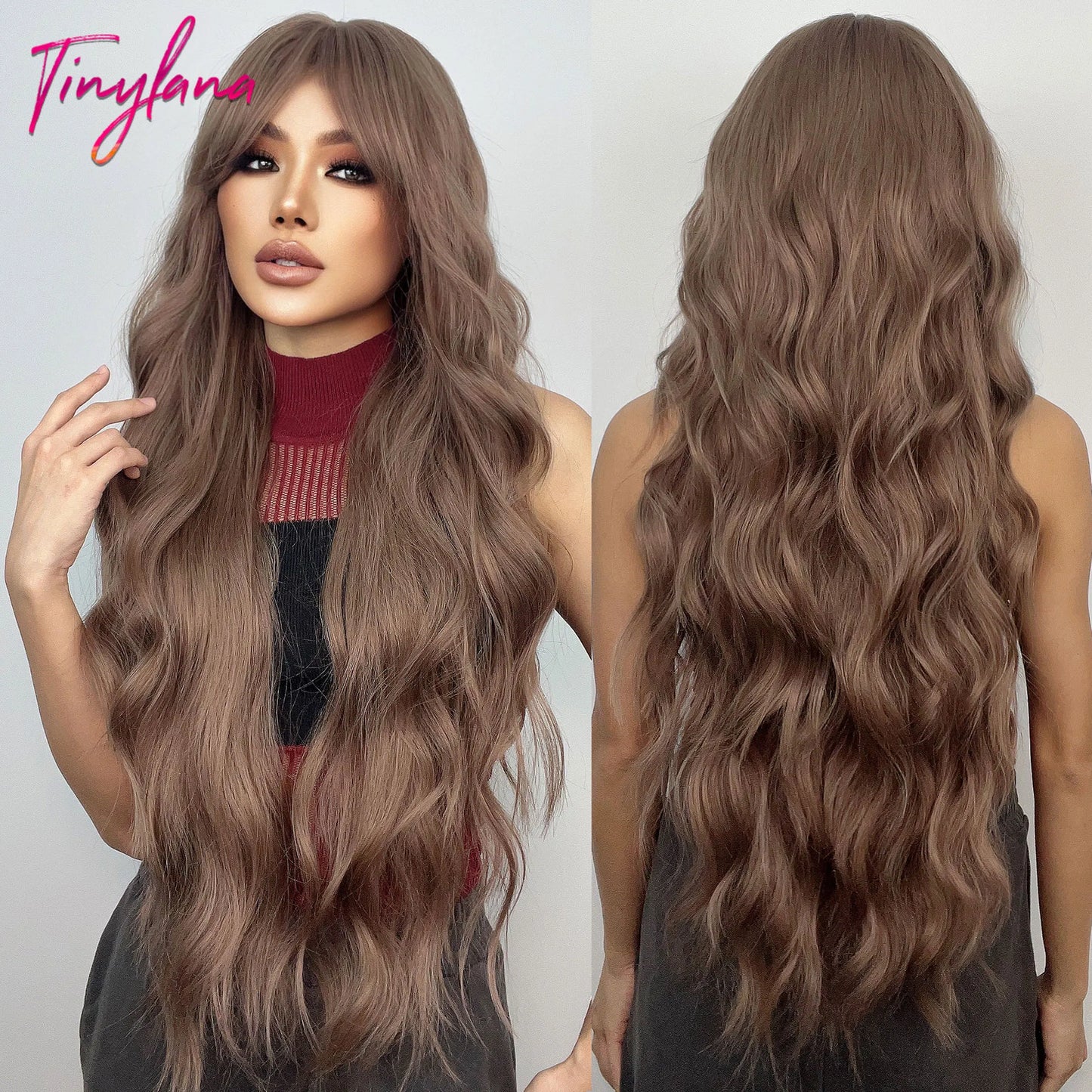 Long Curly Wavy Synthetic Wigs with Bangs
