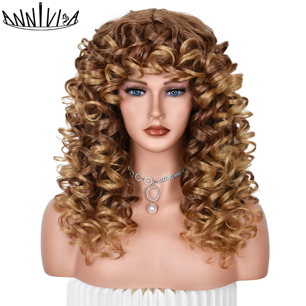 Synthetic Curly Wig With Bangs - Various Colors Available