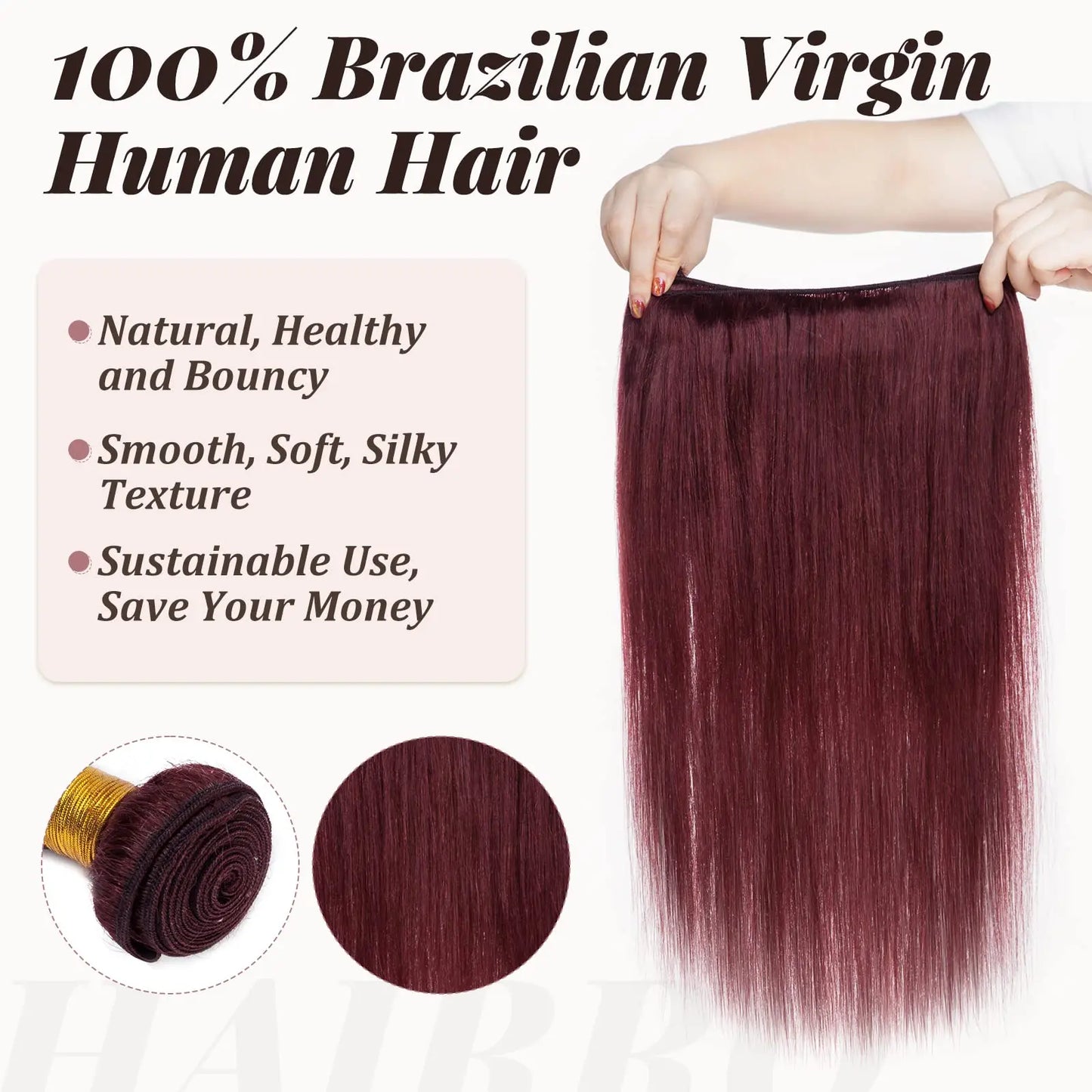 Wine Red #99J Remy Silky Straight Unprocessed Virgin Human Hair Bundles