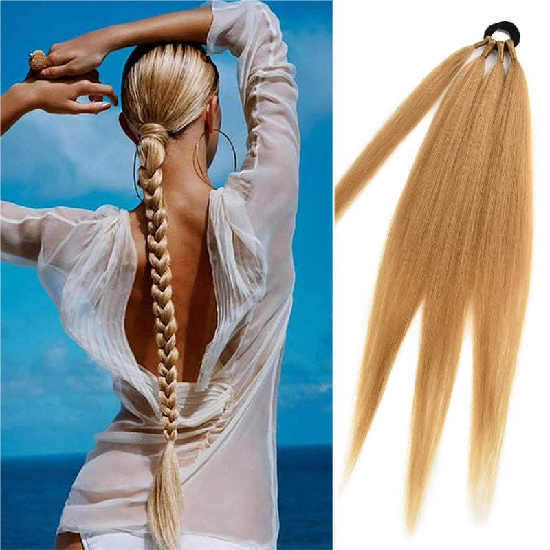 26/34inch Synthetic Long Straight Wrap Around Chignon Ponytail With Rubber Band