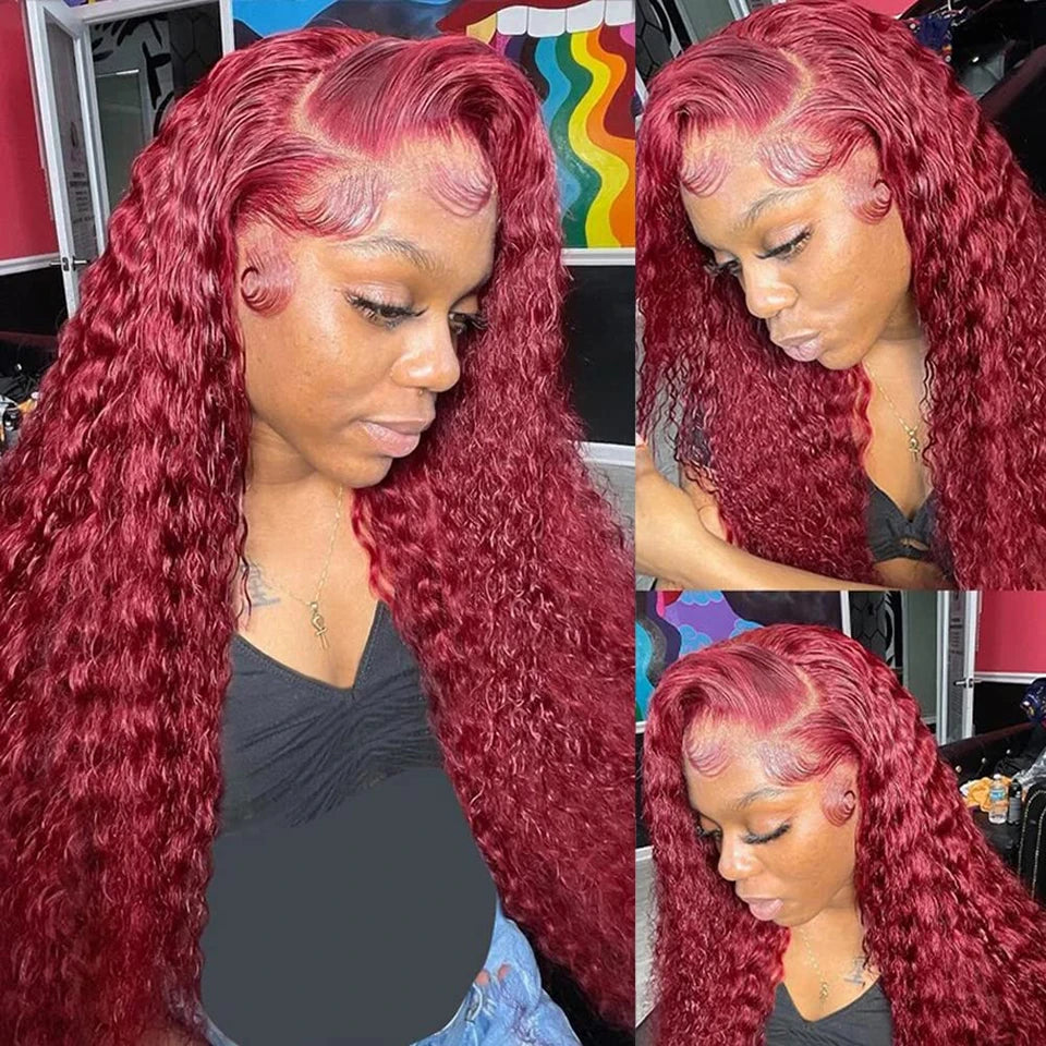 Burgundy Deep Wave Curly - HD Lace Frontal Human Hair Wig