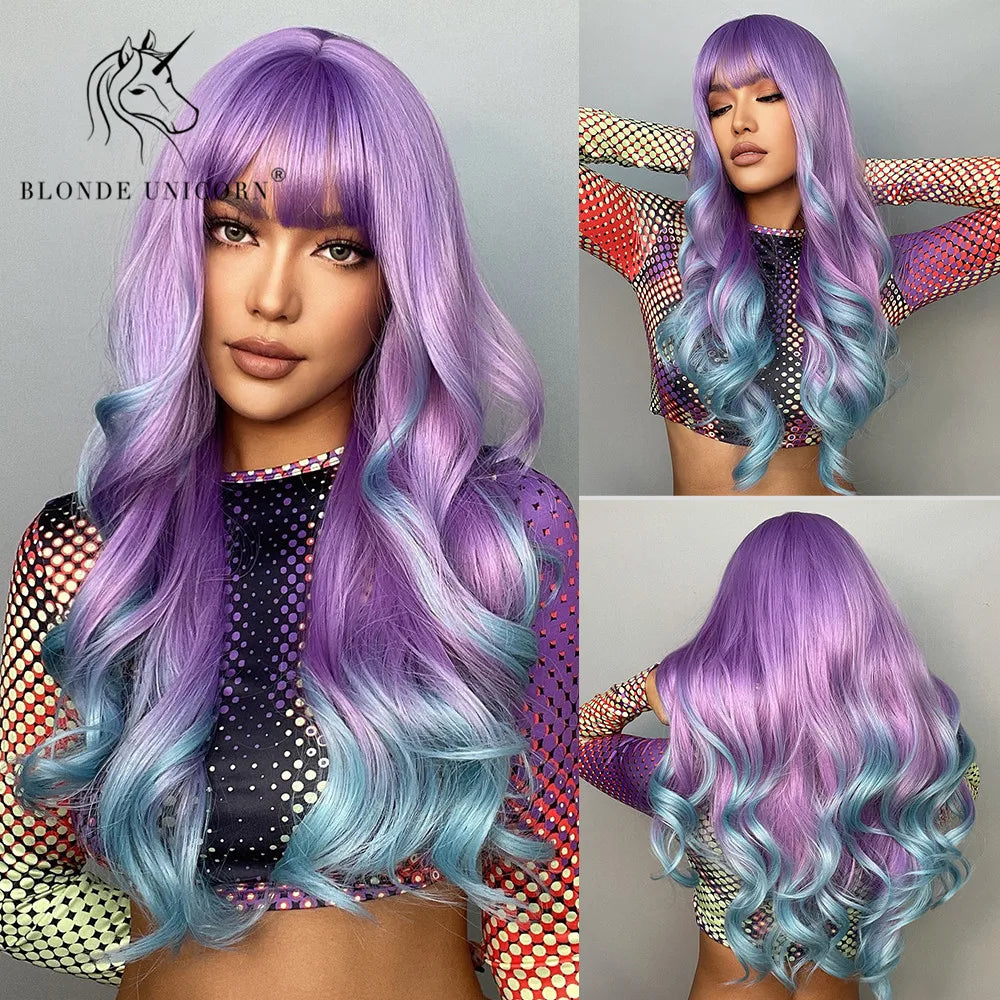 Wavy Synthetic Wig with Bangs - Various Colors Available