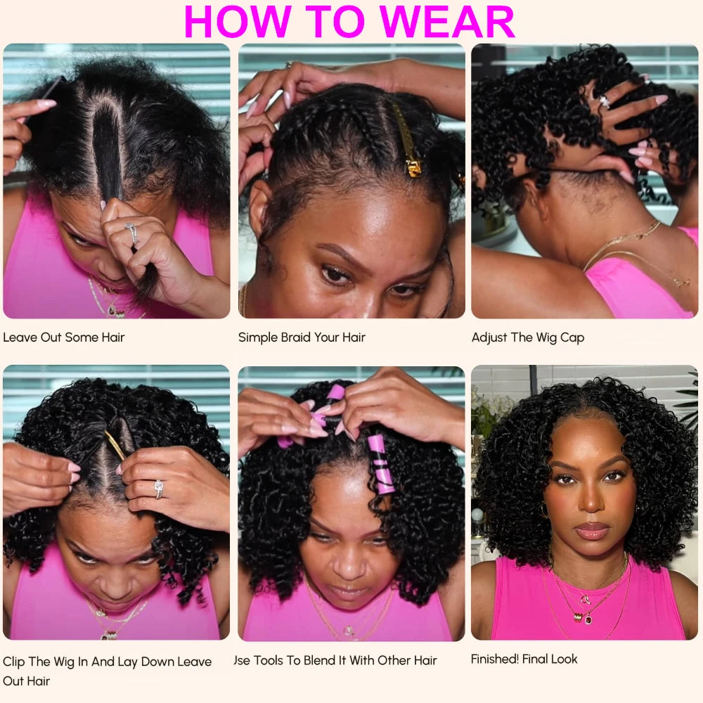 Kinky Curly V Part Human Hair Wig