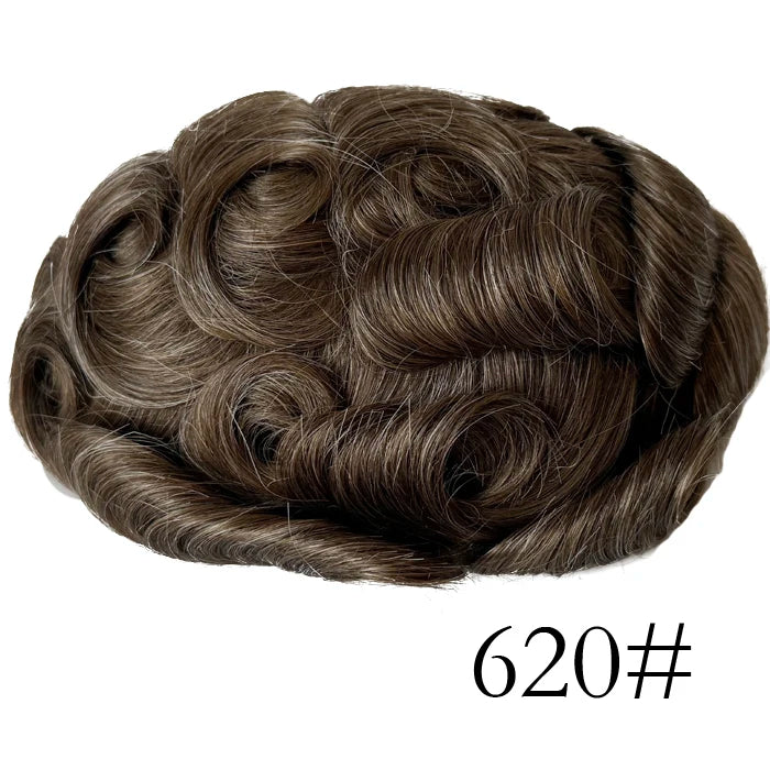 0.08mm Thickness PU Poly Base Double Knotted Toupee Human Hair - Capillary Prothesis