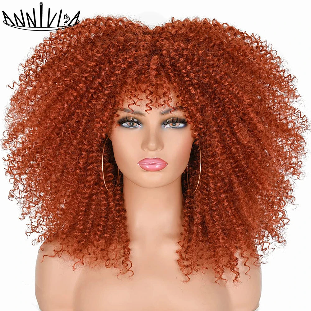 Synthetic Kinky Curly Wigs With Bangs - Various Colors Available