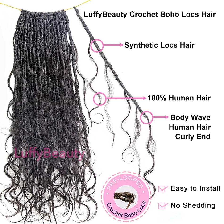 Body Wave Pre-Looped Human Hair Crochet Boho Locs