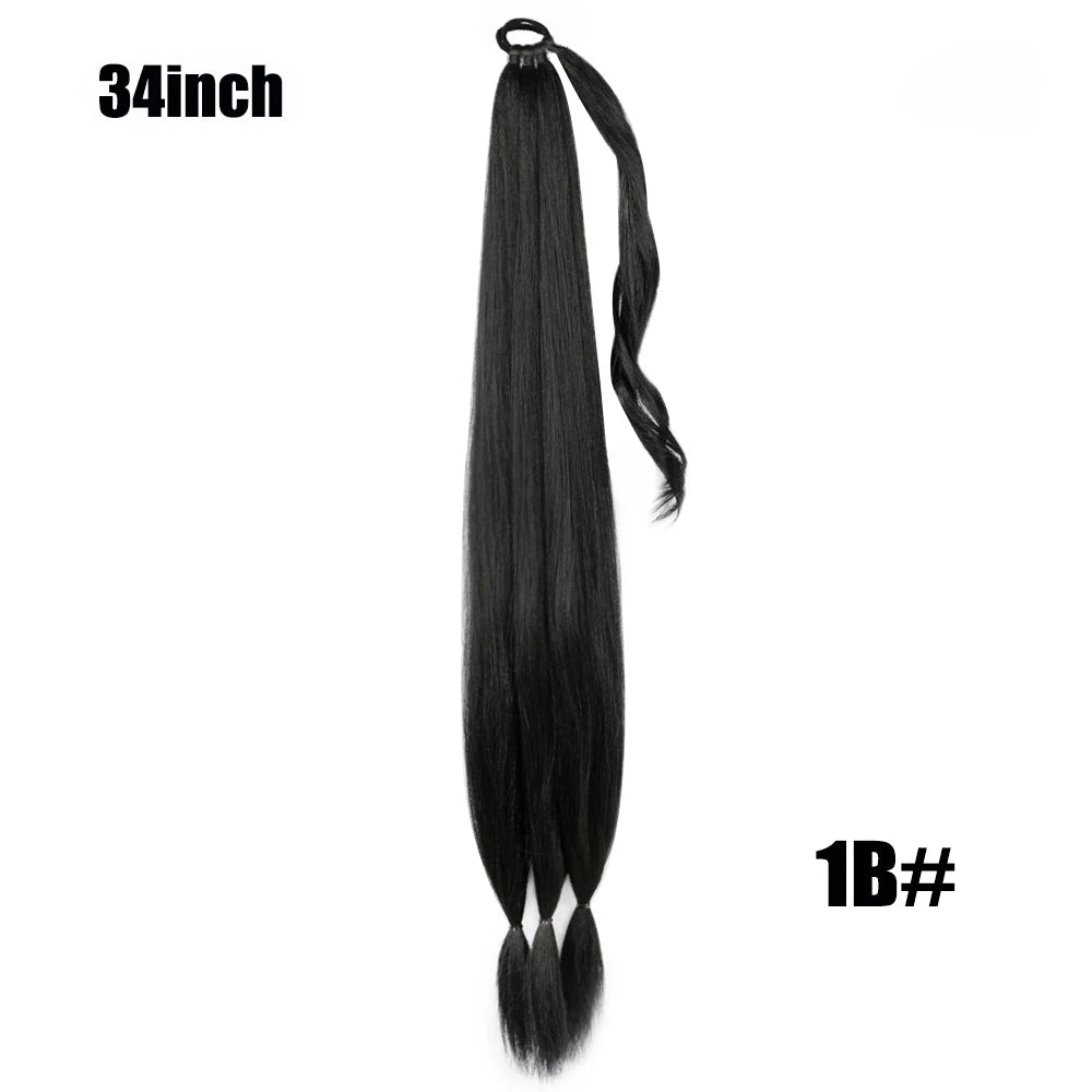26/34inch Synthetic Long Straight Wrap Around Chignon Ponytail With Rubber Band