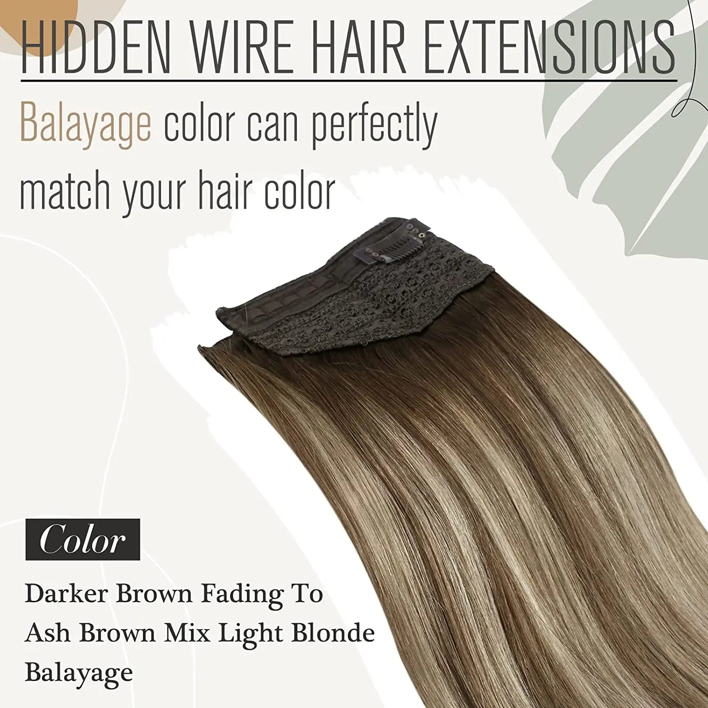 Fish Line Human Hair Extension - One Piece Invisible Wire Hair Weft with 2 Clips