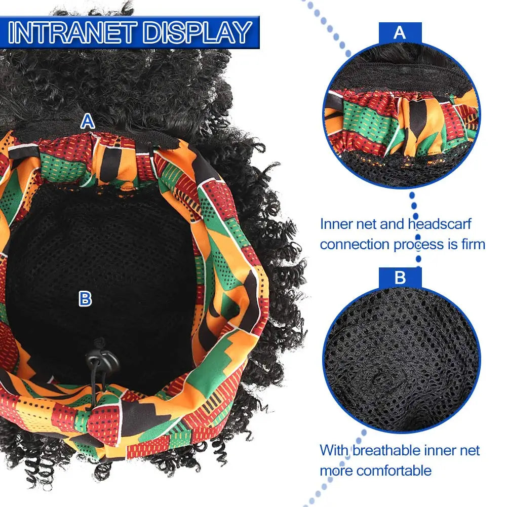 Short Afro Kinky Curly Headband Synthetic Wigs