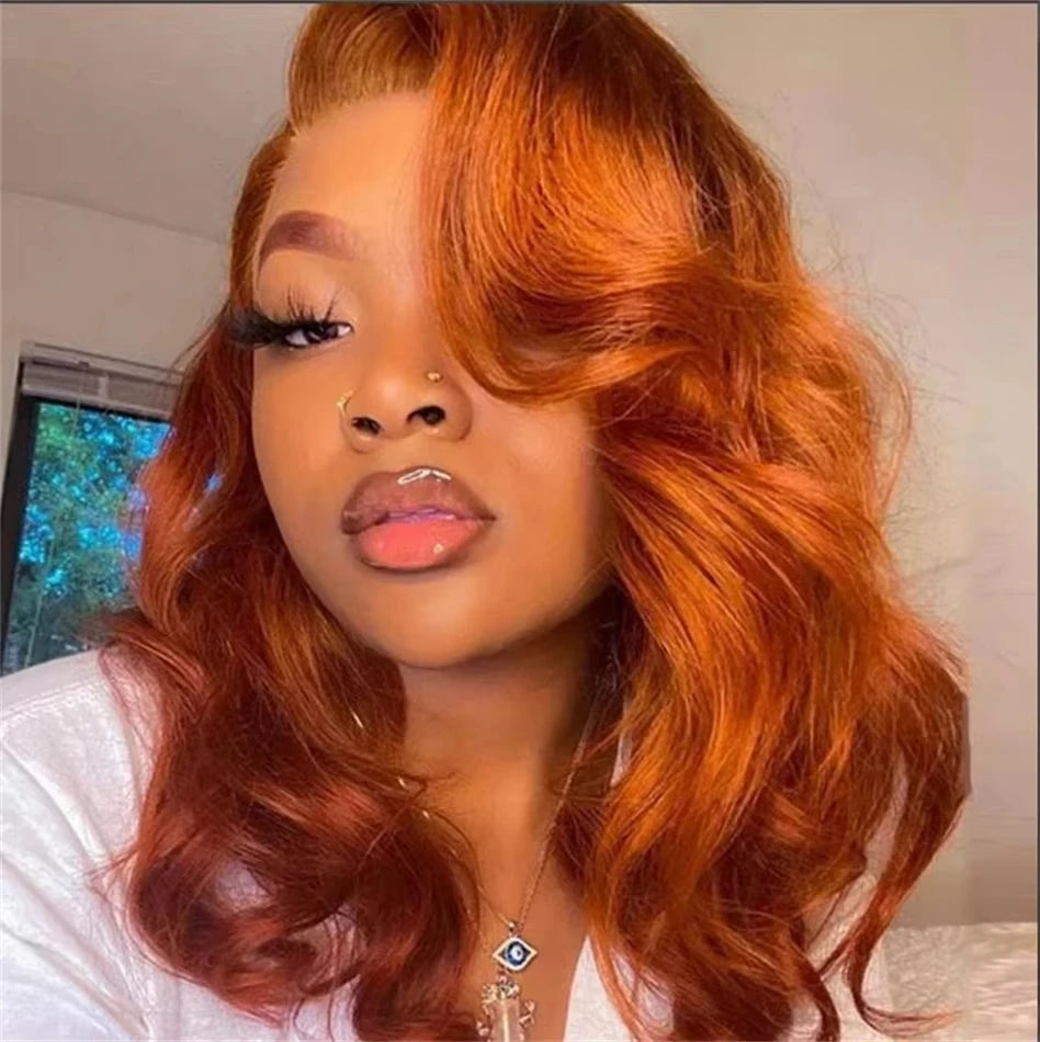 Short Bob Body Wave Ginger Orange - Human Hair, HDLace Glueless Wig