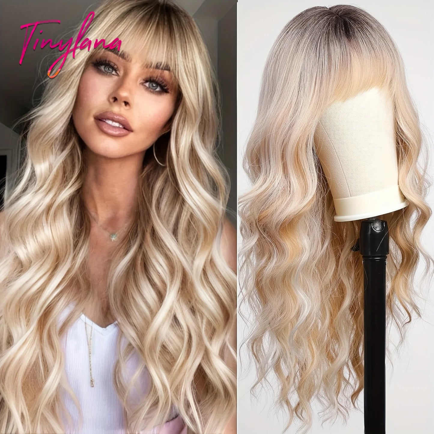Long Curly Wavy Synthetic Wigs with Bangs