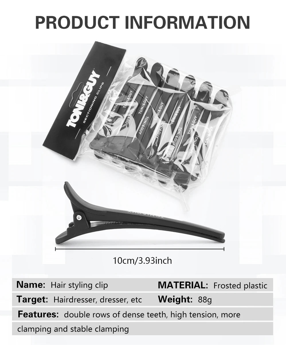 12pcs Hairdressing Hair Clip Salon  Alligator Hair Clips Plastic Black Non-Slip Clamps Salon Hair Care Styling Tools