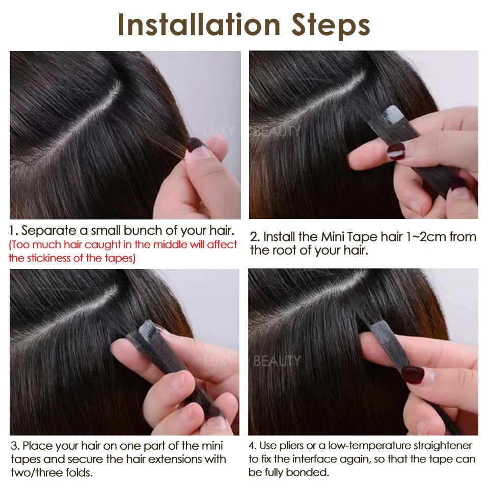 Mini Straight Invisible Seamless Double Sided Human Hair Tape Ins