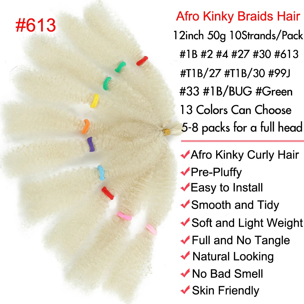 Afro Kinky Curly Marley Synthetic 12inch Hair - Various Colors Available