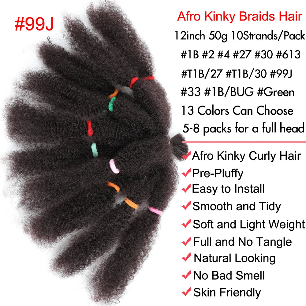 Afro Kinky Curly Marley Synthetic 12inch Hair - Various Colors Available