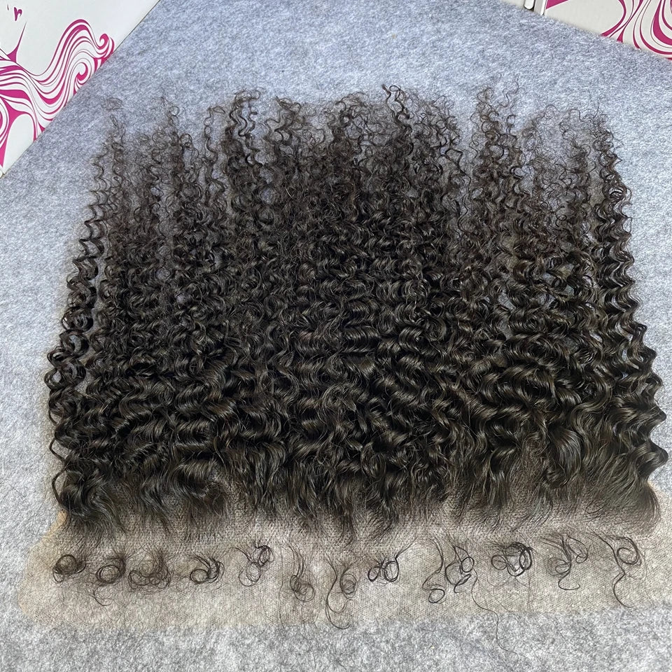 Deep Curly PrePlucked Natural Hairline - Invisible HD Lace Frontal (Human Hair)