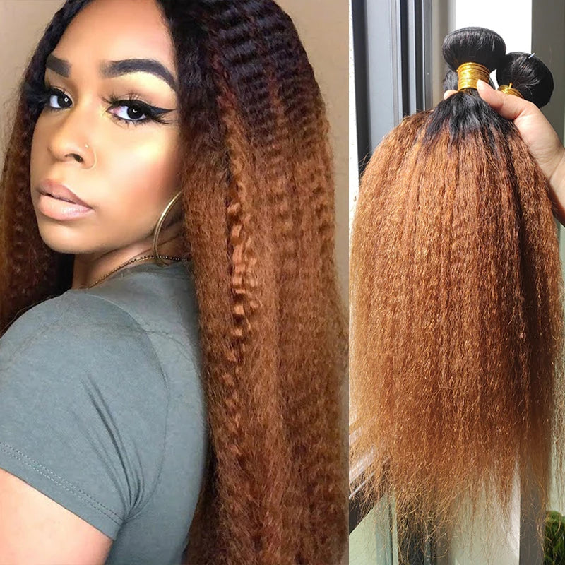 Brazilian Virgin Yaki Kinky Straight Ombre Human Hair Weave Bundles
