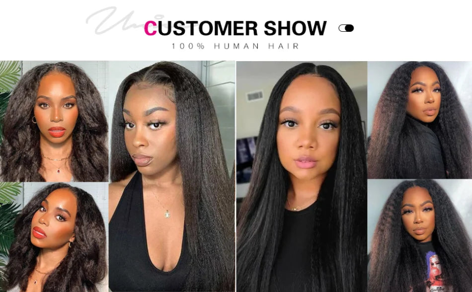 Kinky Straight V & U Part Human Hair Wigs With Drawstring and Minimal Leave Out