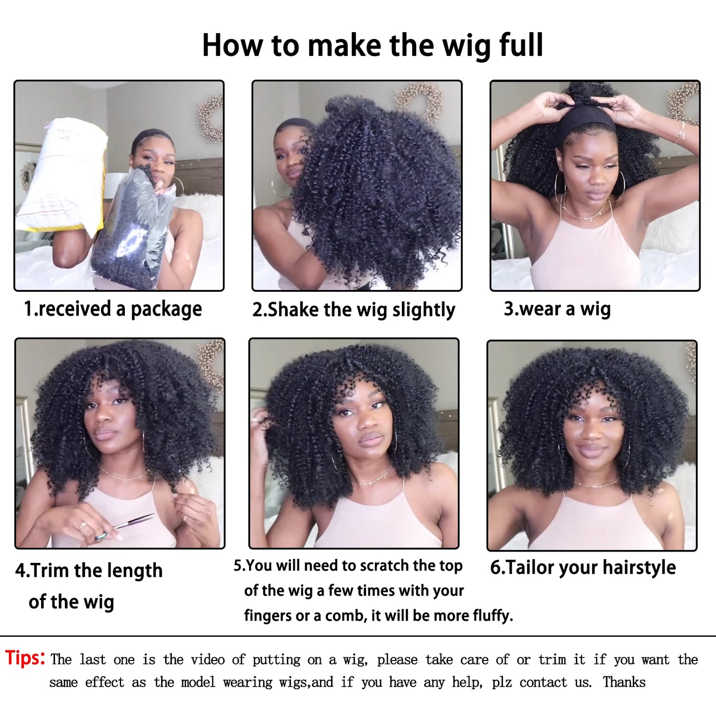 Synthetic Kinky Curly Wigs With Bangs - Various Colors Available