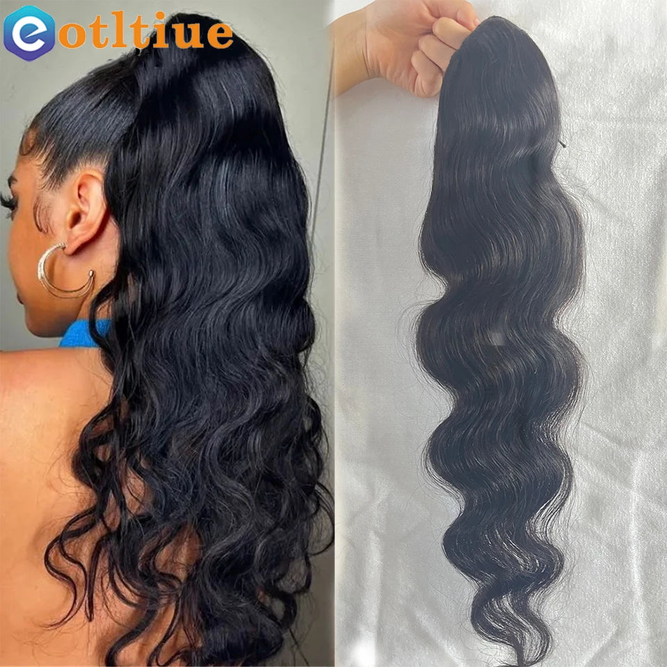 Body Wave Brazilian Remy Drawstring Clip In Human Hair Ponytail, 8-26 Inches Available