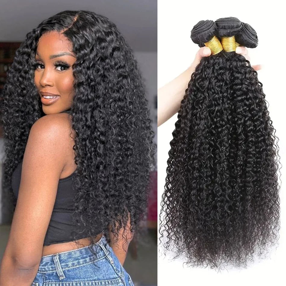 Mongolian Kinky Curly Raw Remy Human Hair Weave Bundles