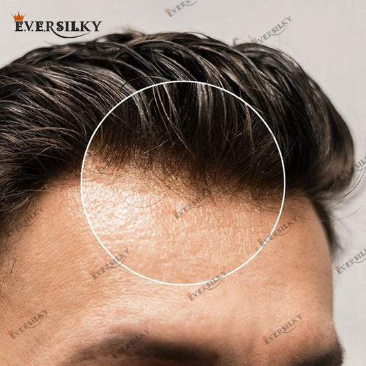 Natural Hairline Hair Replacement System (Toupee)  V-loop 0.06-0.08mm PU Base, Straight/Wavy - 1B Color Variations Available