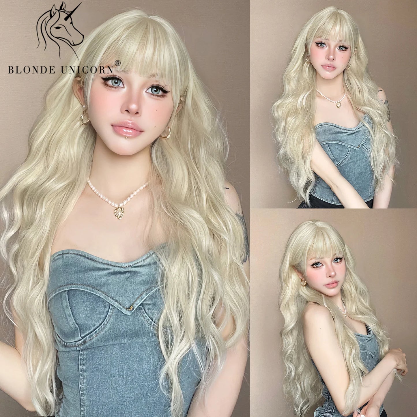 Wavy Synthetic Wig with Bangs - Various Colors Available