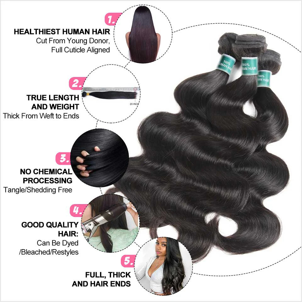2Trendy -  Body Wave Bundles 100% Human Hair 1/3/4 Pcs