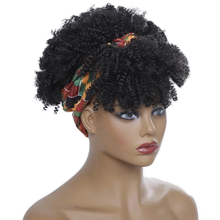 Headband Kinky Curly Synthetic Wigs with Bangs - Various Headband and Hair Colors Available