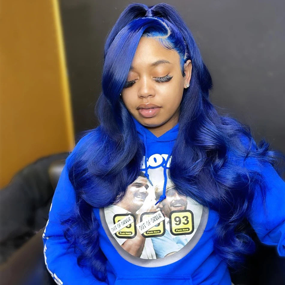Brazilian Body Wave Dark Blue -  Pre Plucked Transparent Lace Frontal Human Hair Wig