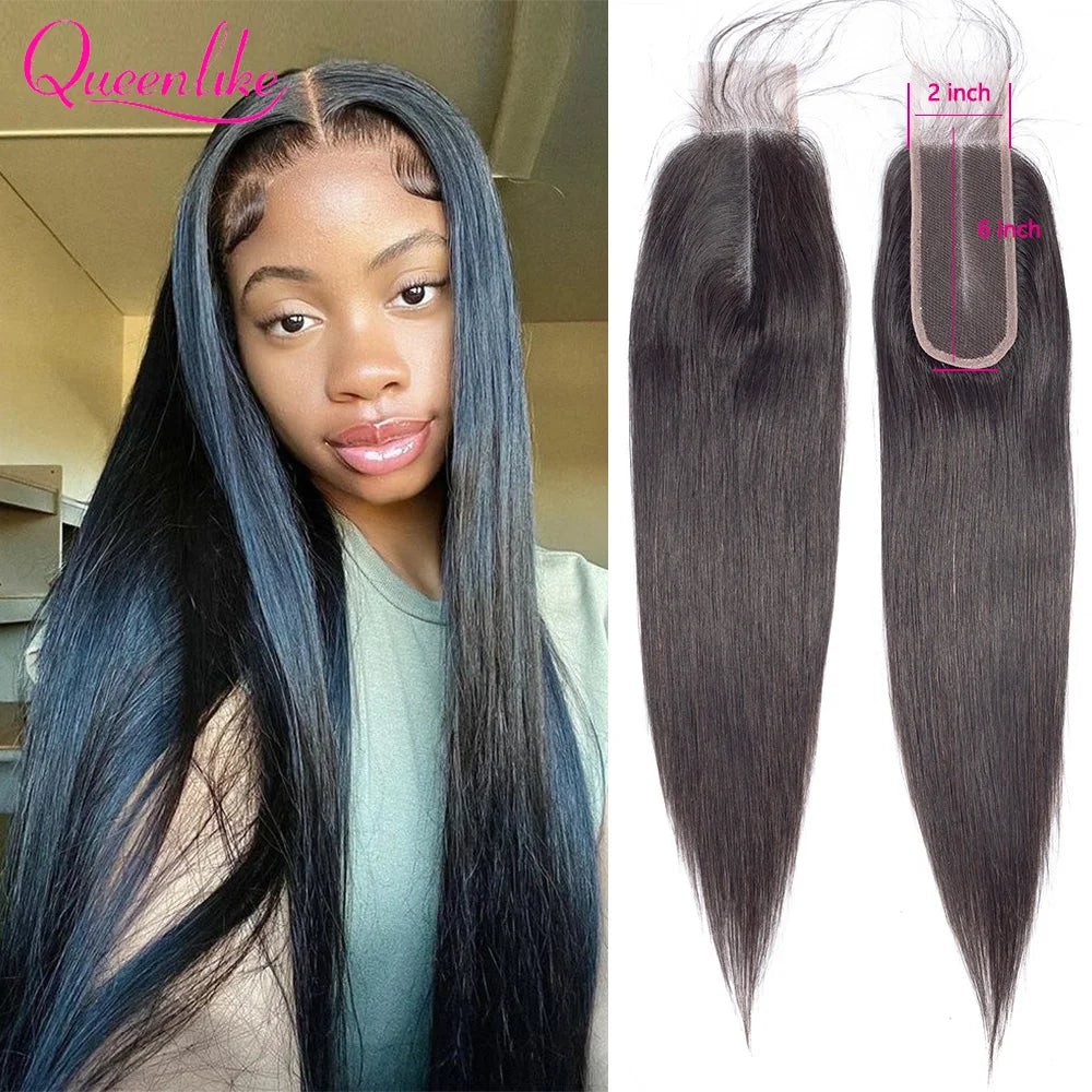 Brazilian Straight, 2x6, 6 Inch Deep, Middle Part Lace Front Closure