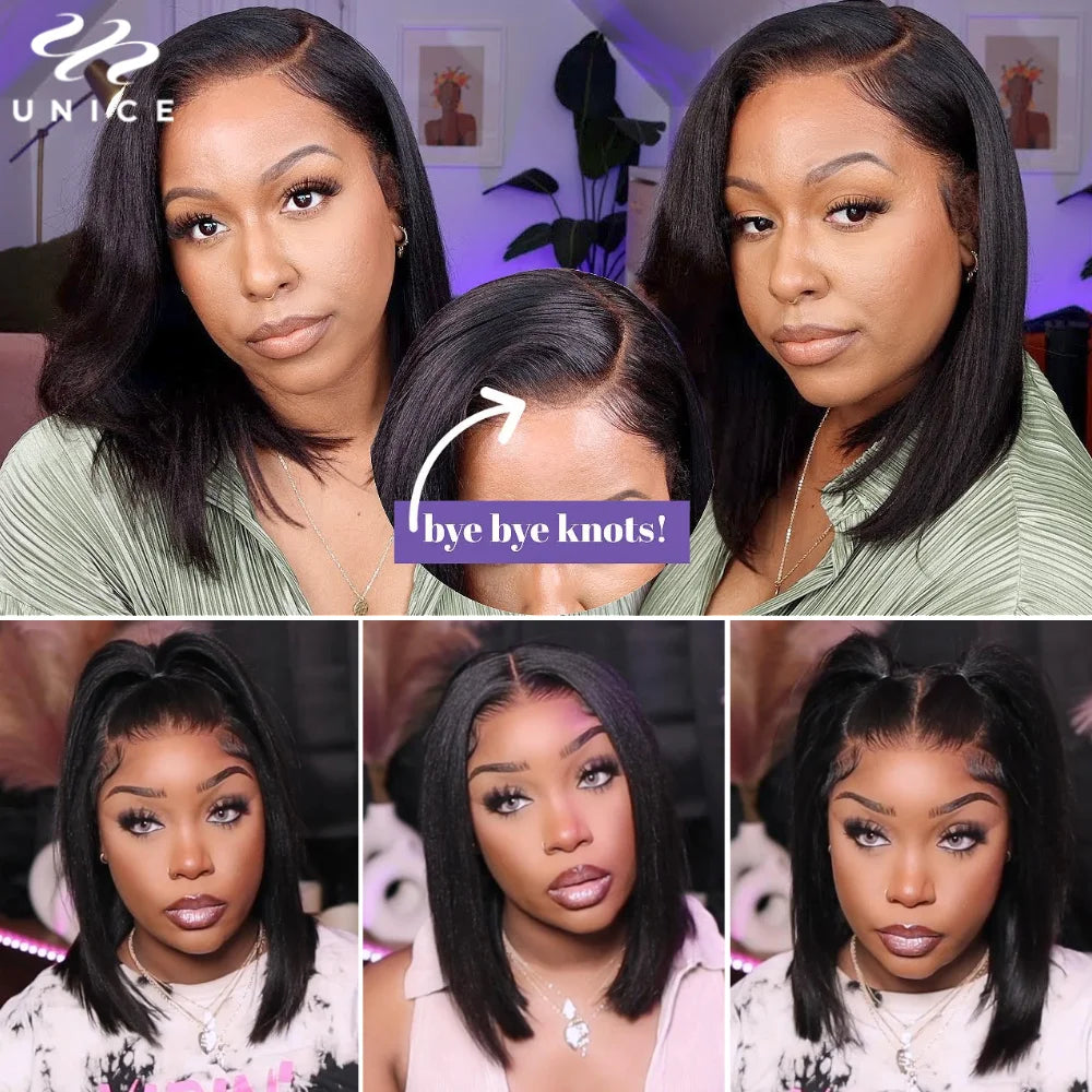 Yaki Straight Bob - Pre Bleached, Pre Cut  7x5 13x4 Lace Front Human Hair Glueless Wig
