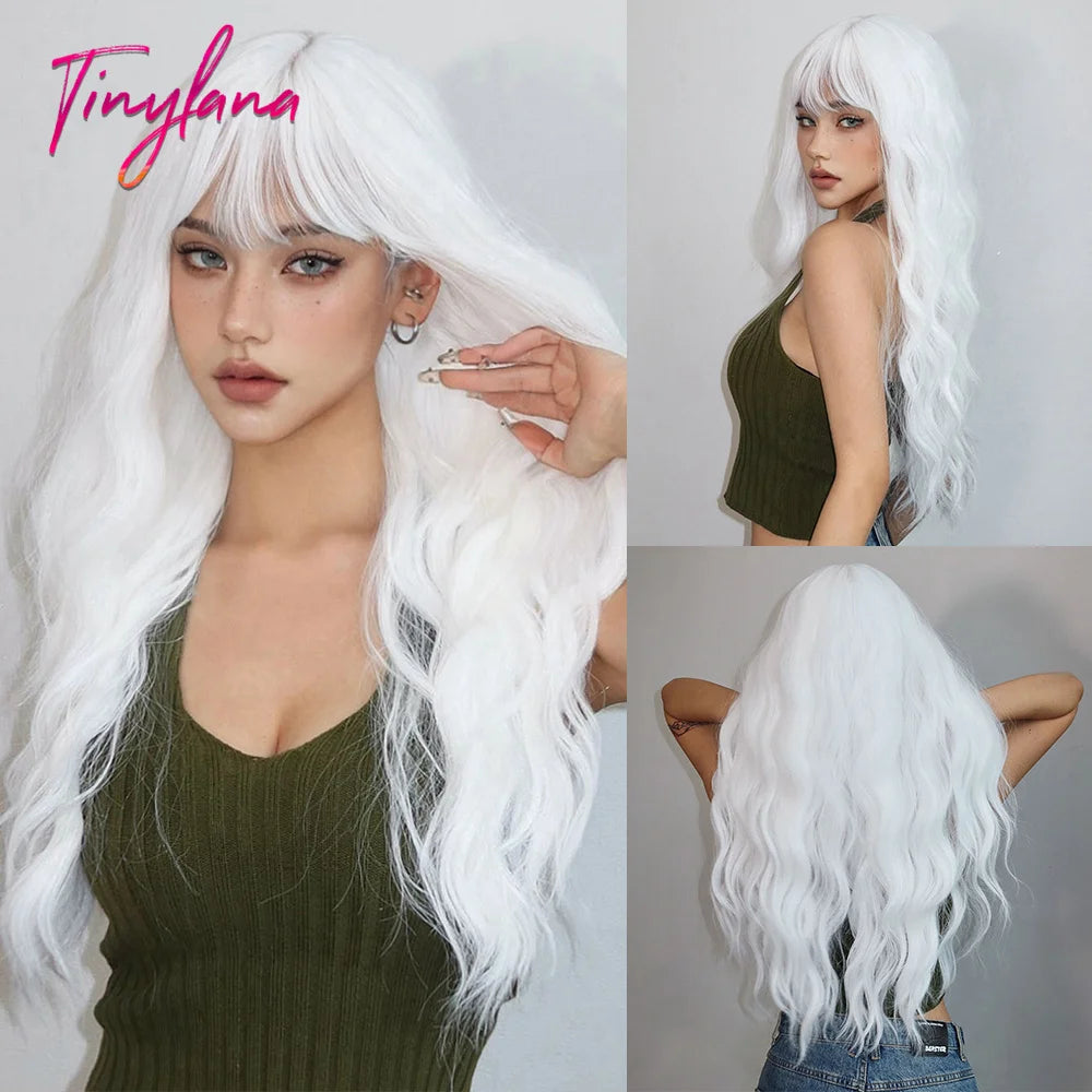 Long Curly Wavy Synthetic Wigs with Bangs