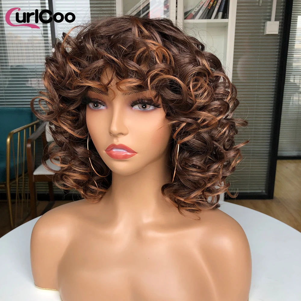 Big Bouncy Fluffy Curly Synthetic Wigs With Bangs - Various Colors Available