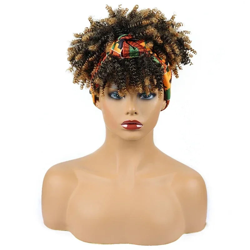 Synthetic Short Kinky Curly Headband Wigs - Various Colors Available