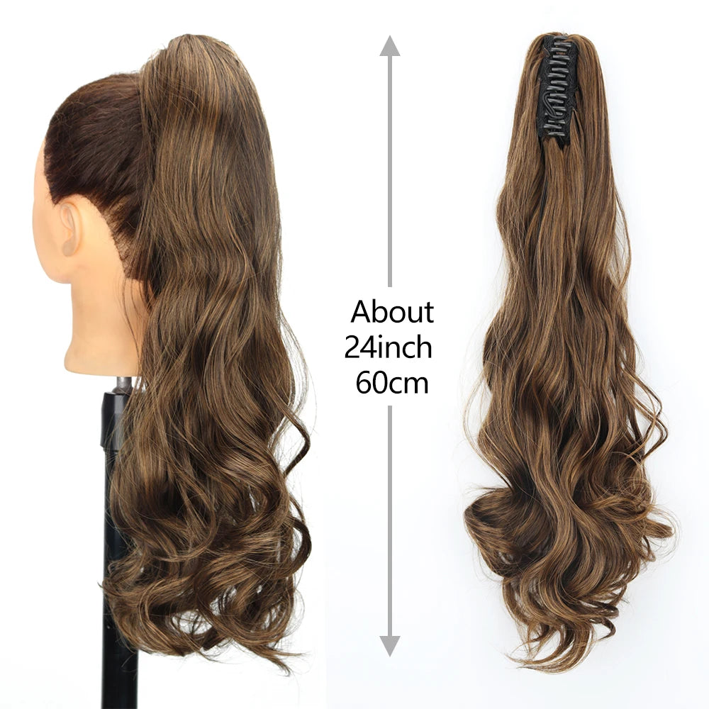 Synthetic 24" Long Wavy Claw Clip On Ponytail