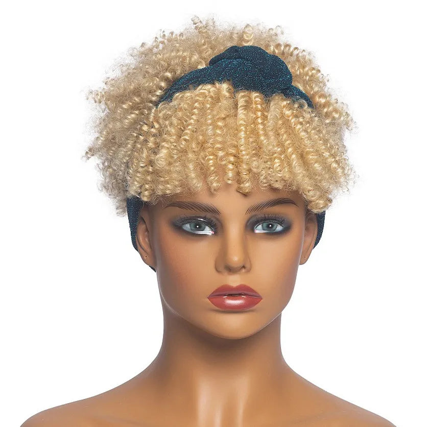 Headband Kinky Curly Synthetic Wigs with Bangs - Various Headband and Hair Colors Available