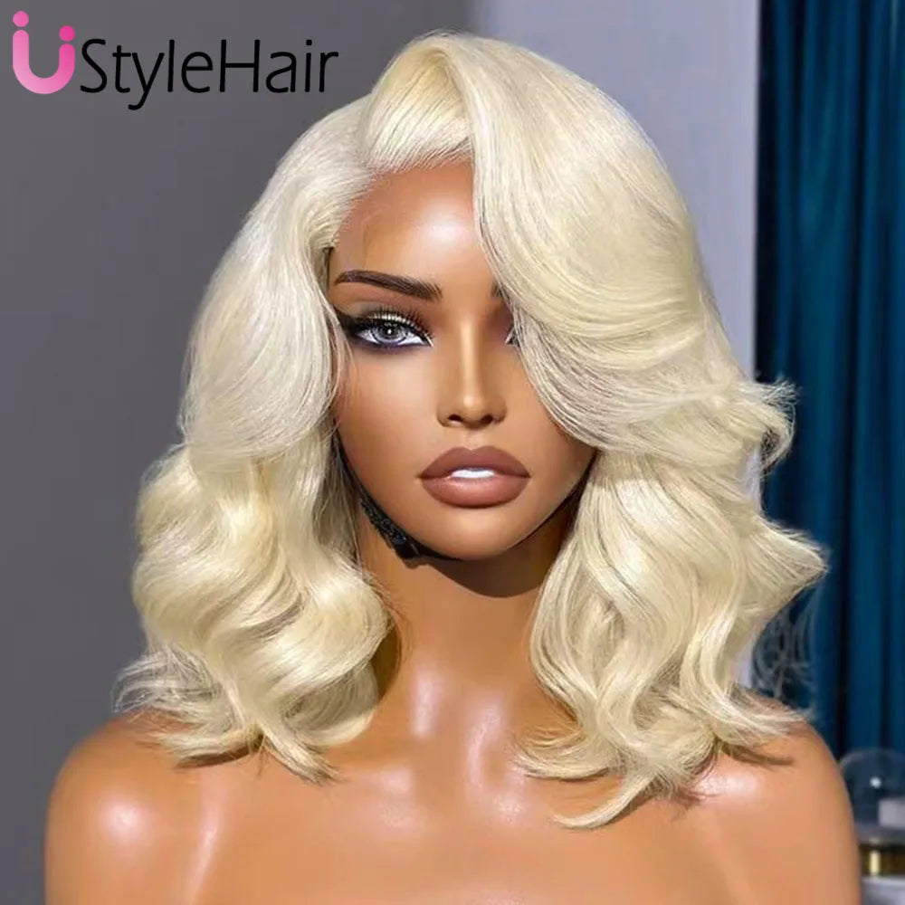 Short Body Wave Bob Lace Front Synthetic Wig With Side Part - Various Colors Available